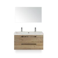 Seville Badmeubelset 100 cm - Natuur Eiken - Wastafel Djazz 2 kraangaten - met Spiegel