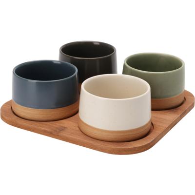 Excellent Houseware Serveerplank bamboe - met 4x luxe schaaltjes - 22 x 22 cm - tapas en saus schaal