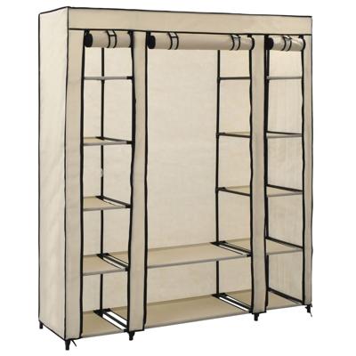 Kledingkast met vakken en stangen 150x45x176 cm stof crème