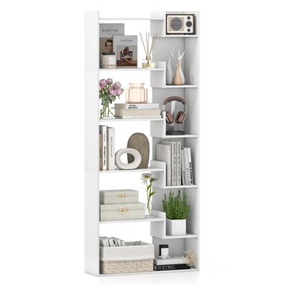 6-laags Boekenrek Houten Rek met 2 Kantelbeveiligingen Open Tentoonstellingsrek 69 x 22 x 163 cm Wit