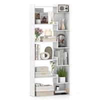 6-laags Boekenrek Houten Rek met 2 Kantelbeveiligingen Open Tentoonstellingsrek 69 x 22 x 163 cm Wit