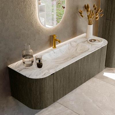 Badmeubel Mondiaz Kurve-Dlux | 140 cm cm | Meubelkleur Shadow | Wastafelkleur Glace | Solid surface | Wasbak midden spoelbak | 1 kraangat