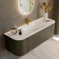 Badmeubel Mondiaz Kurve-Dlux | 140 cm cm | Meubelkleur Shadow | Wastafelkleur Glace | Solid surface | Wasbak midden spoelbak | 1 kraangat