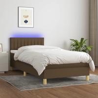 Boxspring met matras en LED stof donkerbruin 90x190 cm
