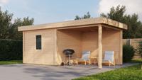 Lugarde Select Modern tuinhuis met overkapping Nunspeet 300x300cm + 300cm - Onbehandeld- Plat dak- - Lugarde Select