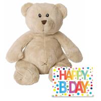 Verjaardag cadeau knuffelbeer 40 cm met XL Happy Birthday wenskaart