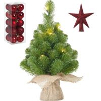 Kunst kerstboom met 10 LED lampjes 45 cm inclusief rode versiering 21-delig - Kunstkerstboom - thumbnail