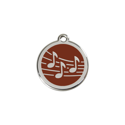 Music Brown roestvrijstalen hondenpenning small/klein dia. 2 cm - Reddingo