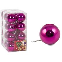 Kerstballen - 32x stuks - fuchsia roze - glans - 5 cm - kunststof