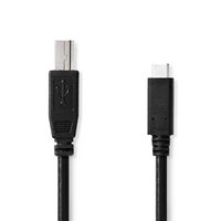USB-Kabel | USB 2.0 | USB Type-C™ Male | USB-B Male | 480 Mbps | 15 W | Vernikkeld | 1.00 m | Rond | PVC | Zwart | Polybag - thumbnail