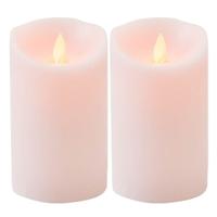 Led kaars/stompkaars - 2x - roze - H12,5 x D7,5 cm - wax - warm wit licht - bewegende vlam