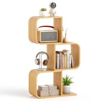 S-vormig Boekenkast Staand Rek van Bamboe met 3 Niveaus Kubusrek Kantoorrek Opbergrek voor Woonkamer Werkkamer Natuur