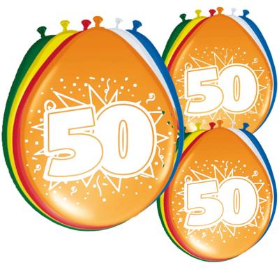 Folat 50e Verjaardag - leeftijd ballonnen - setje van 24x stuks - multi kleuren - 50 cm - versiering