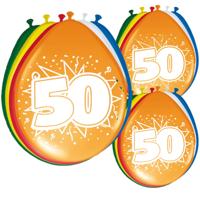 Folat 50e Verjaardag - leeftijd ballonnen - setje van 24x stuks - multi kleuren - 50 cm - versiering