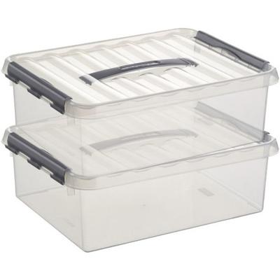 Sunware q-line opberg box/opbergdoos - 2x - 10 liter - 40 x 30 x 11 cm - kunststof - transparant
