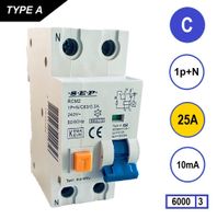 SEP Aardlekautomaat 25A C Kar 10mA 2 polig 36mm RCM2 Kema Keur 230V automaat en aardlek in een