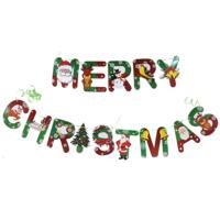 Kerst slinger Merry Christmas - groen/rood - 500 cm - papier - kerstversiering - thumbnail