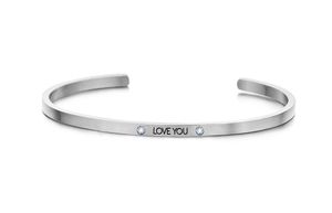 Key Moments 8KM-B00463 Stalen open bangle met tekst * love you * zirkonia one-size zilverkleurig