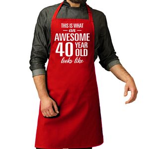 Cadeau schort voor heren - awesome 40 year - rood - keukenschort - verjaardag - 40 jaar
