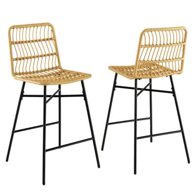 Set van 2 Rotan Barkrukken van 69 cm Barstoelen op Counterhoogte Moderne Rieten Barkrukken Natuur 49 x 56 x 104 cm