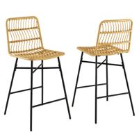 Set van 2 Rotan Barkrukken van 69 cm Barstoelen op Counterhoogte Moderne Rieten Barkrukken Natuur 49 x 56 x 104 cm