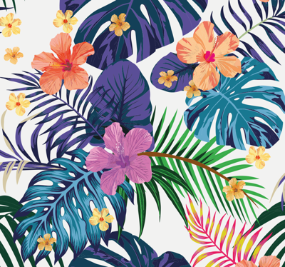 Behang bloemen Hawaiiaanse kleurrijke bloemen