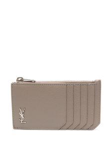 Saint Laurent porte-cartes en cuir à plaque logo - Gris