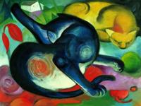Kunstdruk Franz Marc - Zwei Katzen blau und gelb 80x60cm