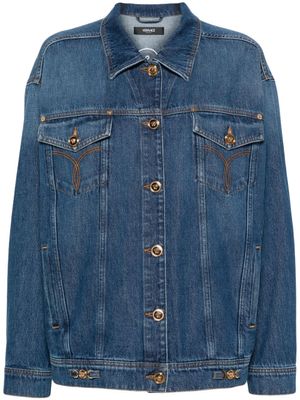 Versace veste en jean à logo brodé - Bleu