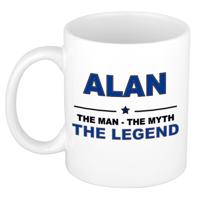 Alan cadeau mok - man myth legend - naam koffiemok / beker - wit en blauw - 300 ml