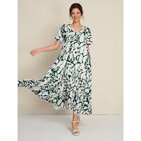 Dames Swingjurk Jurk met print Resortkleding Maxi-jurk Groen Korte Mouw Kleurblokpatroon Bloem / Planten Opdrukken Lang Lente zomer V-hals Vrije tijd XS S M - thumbnail