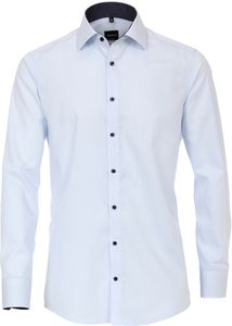 Venti Heren Overhemd Lichtblauw Geruit Poplin Kent Modern Fit