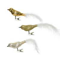 Kerst vogels - 3x st - op clip - goud - 8 cm - glas - kerstornamenten - kerstversiering - vogeltjes
