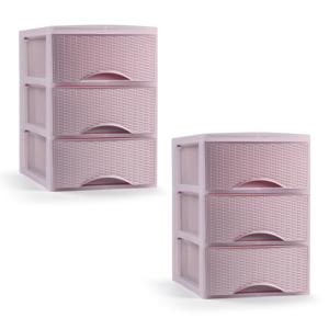 Ladeblokje/bureau organizer - 2x stuks - 3 lades - roze - L18 x B25 x H25 cm - plastic