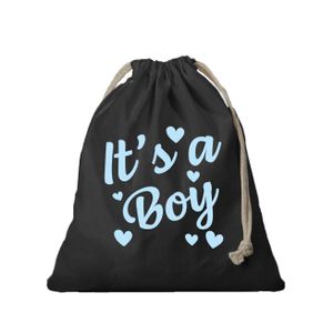 1x Canvas cadeautasje/ kraamcadeau tasje It's a boy zwart met koord 25 x 30 cm