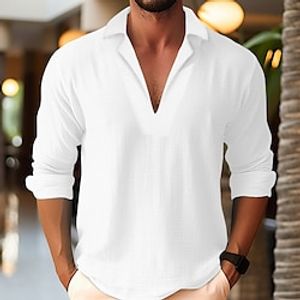 Voor heren Overhemd Popover-shirt Zomer overhemd Strand Kleding Zwart Wit Groen Lange mouw Effen Kamp kraag Lente zomer Casual Dagelijks Kleding Lightinthebox