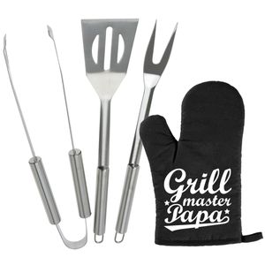 BBQ/barbecue gereedschap set 3-delig RVS met BBQ handschoen Grillmaster papa