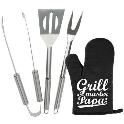 BBQ/barbecue gereedschap set 3-delig RVS met BBQ handschoen Grillmaster papa