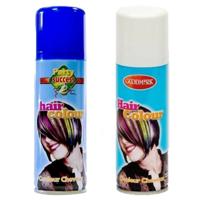 Carnaval verkleed haarverf - haarspray - kleuren wit en blauw - 125 ml per flacon Carnaval verkleed haarverf - haarspray - kleuren wit en blauw - 125 ml per flacon