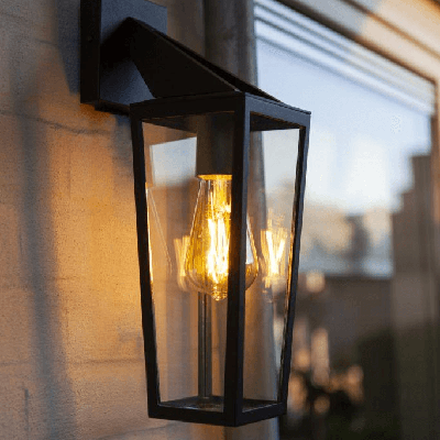 Buitenlamp metaal zwart voordeur &apos;Pine&apos; e27 fitting vierkant glas 40 cm