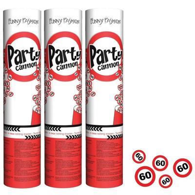 Confetti shooter/popper 60 jaar - 3x stuks - confetti kanon - 60e verjaardag feestartikelen