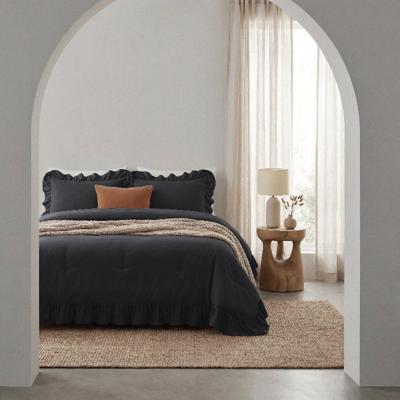 Wasbaar Lazy Dekbed Zonder Overtrek - Zonder Overtrek Ruffles - Antraciet - Dekbed-Discounter.nl