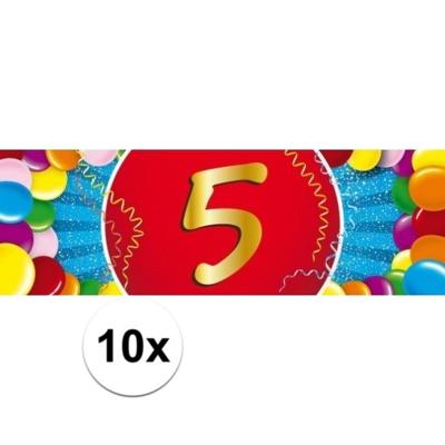 5 jaar leeftijd sticker - 10x - 19 x 6 cm - verjaardag versiering - feestartikelen