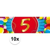 5 jaar leeftijd sticker - 10x - 19 x 6 cm - verjaardag versiering - feestartikelen
