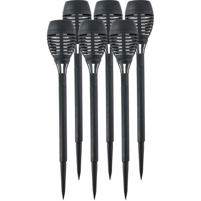 Solar tuinlamp fakkels/toortsen - 6x - met vlam effect - zwart - 48 cm