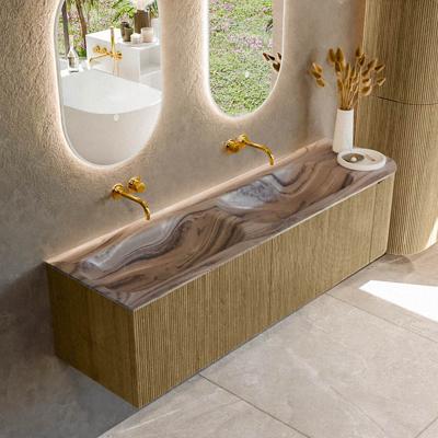 Badmeubel Mondiaz Kurve-Dlux | 165 cm | Meubelkleur Dusk | Wastafelkleur Sombra | Solid surface | Dubbel / Links spoelbak | Zonder kraangat(en)