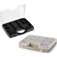 Forte Plastics - Opberg vakjes doos/Sorteerbox - 13-vaks kunststof - 27 x 20 x 3 cm - zwart/taupe - thumbnail