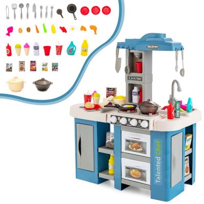 Kinderkeuken met 67 Accessoires Speelkeuken van Kunststof met Waterpompfunctie Licht en Geluid Stoom- en Kookeffecten Blauw