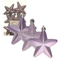 Decoris kersthanger sterren - 6x st - lila paars - 7 cm - kunststof - kerstornamenten