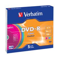 Verbatim DVD recordable DVD-R, doos van 5 stuks, individueel verpakt (Slim Case)
